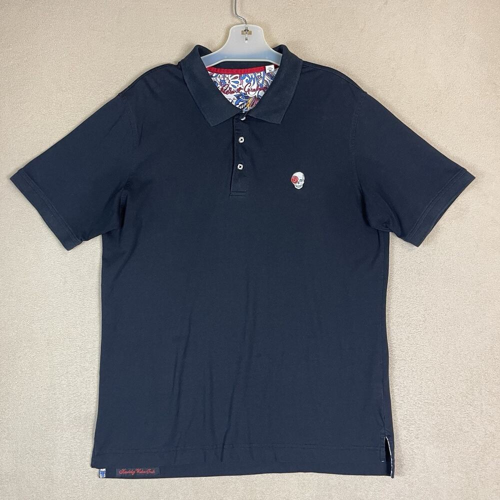 Robert Graham Polo Shirt Mens M Black‎ Embroidered Skull Regular Fit Stretch